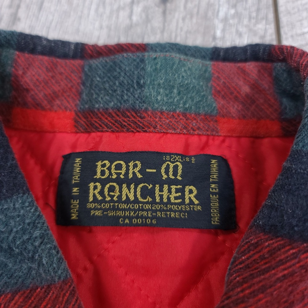 Bar-M Rancher Shirt Jacket Mens 2XL Red Plaid Quilted Flannel Snap Front - Picture 7 of 8
